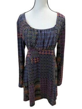 Caroline Morgan Patchwork Dress Boho Indie Eclectic Y2K Revival Empire Waist 16
